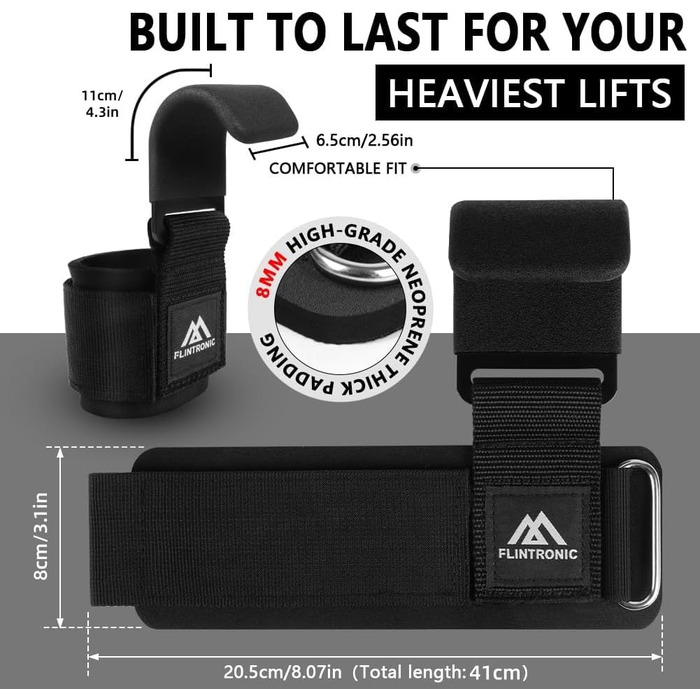 Набори для тяги Flintronic Power: 2 шт., для бодібілдингу, з неопреном 8 мм та бавовною, для силових тренувань та важкої атлетики (чорний)