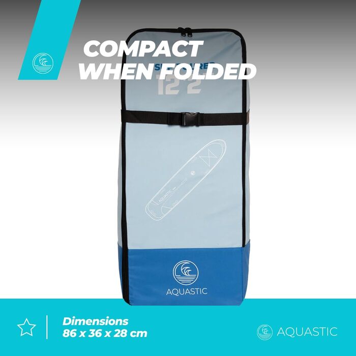 Надувна SUP-дошка AQUASTIC Tourer 12'2, 374 см, для 2 осіб, синя, з двома веслами та насосом, міцна еко Dropstitch MSL для водних прогулянок
