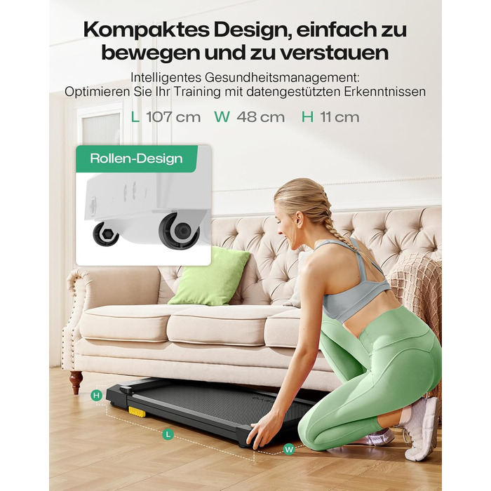 UREVO Smart Walking Pad: Бігова доріжка під стіл з двома амортизаторами, керування через додаток, для дому та офісу