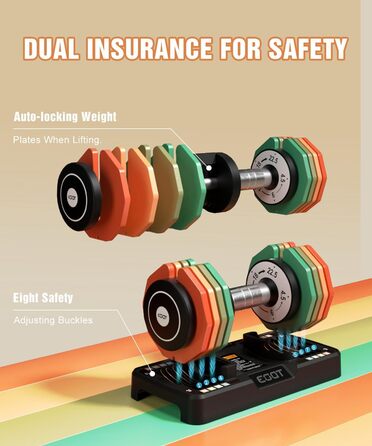 Регульовані гантелі, набір 2 шт., 5.7-25 кг, 5-в-1, набір гантелей з неслизьким грифом та кольоровими дисками для дому, спортзалу, вантажна система 10.2 кг за пару