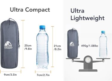 Килимок для кемпінгу Unigear 500g, Ultralight, Надувний, для туризму та відпочинку на природі, з подушкою, армійного кольору