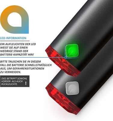 Велосипедні ліхтарі CSL LED - комплект (передній та задній) - сертифіковано StVZO - 30 Lux, чорний