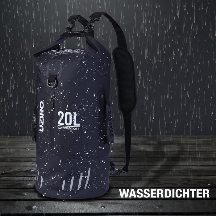 Водонепроникний рюкзак UZIRO 20L, Dry Bag, чорний