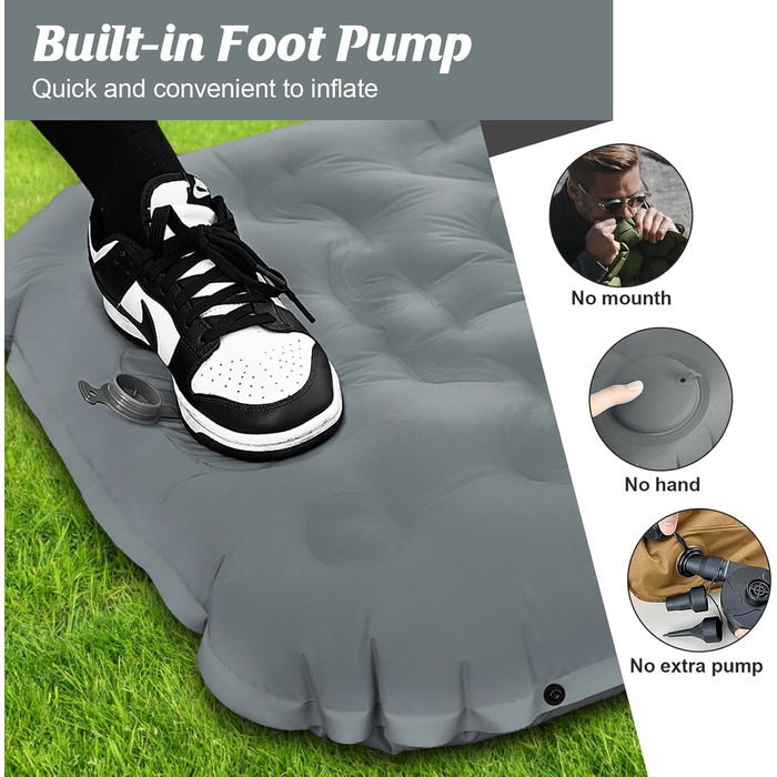 Ізомат FTSMTK самонадувна з помпою, 12 см товщина, для кемпінгу, ультралегка, компактна, надувна, спальний килимок для відпочинку на природі сірого кольору