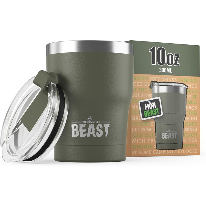 Термокружка Beast 900 мл армійсько-зелена, багаторазова, подвійні стінки, з 2 соломинками та щіткою, нержавіюча сталь, для кави й айс-кави, BPA-free