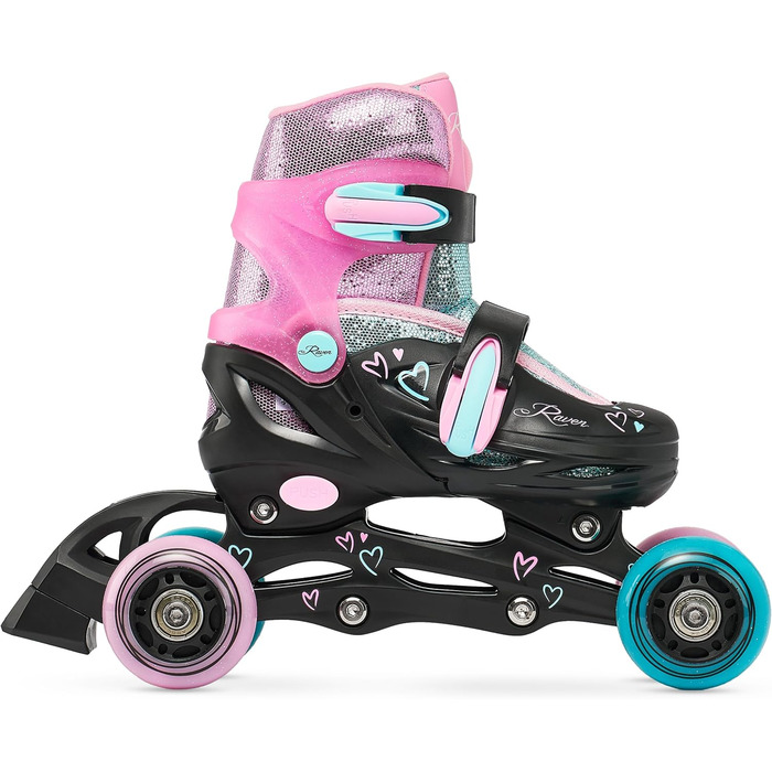 Дитячі ролики RAVEN 4-в-1 (34-37) - ролики-коньки, регульовані, чорний/м'ятний/рожевий