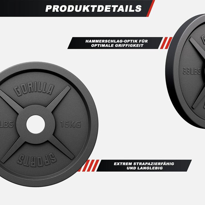 Олімпійські млинці GORILLA SPORTS, чавун, 1,25–30 кг, 50 мм, окремо або набір