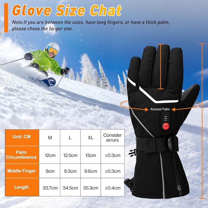 Обігріваючі рукавички з регулюванням температури, акумуляторні, 7.4V 3000 mAh для чоловіків та жінок, для кемпінгу, піших прогулянок, катання на лижах