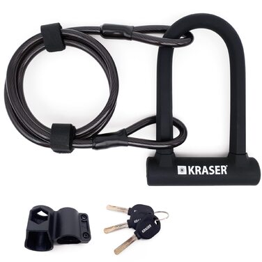 Замок для велосипеда KRASER KR65145B: U-lock + сталевий трос 120см + кріплення. Висока безпека