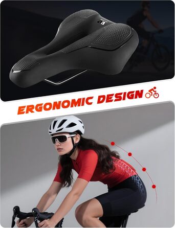 PRMHOOT Велосипедне сідло для чоловіків та жінок з піною Memory Foam, зручне, м'яке, ергономічне, дихаюче, амортизуюче. Підходить для E-Bike, MTB, шосе, міського велосипеда, чорного кольору.