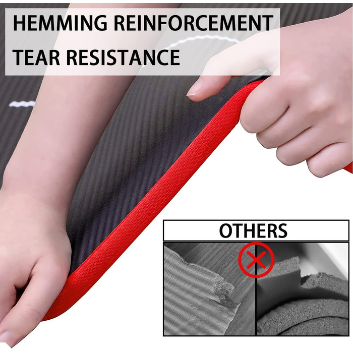 PROIRON Килимок для гімнастики та йоги, тренувальний килимок для дому, 183x66x1 см, чорний/червоний