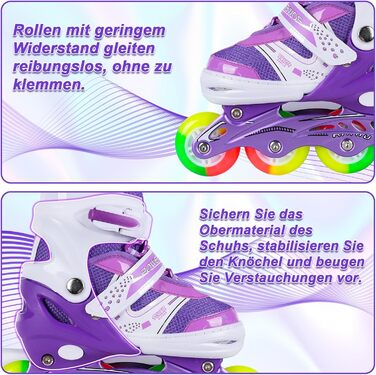 Дитячі ролики JIFAR Inliner з регулюванням розміру та підсвічуванням, розміри 30-33, 34-37, фіолетовий колір