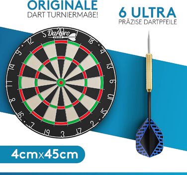 Професійний дартс DartPro DAS ORIGINAL з дротиками - сталевий дартс із сизалю преміум-класу, комплект з монтажним набором та 6 дротиками в подарунок