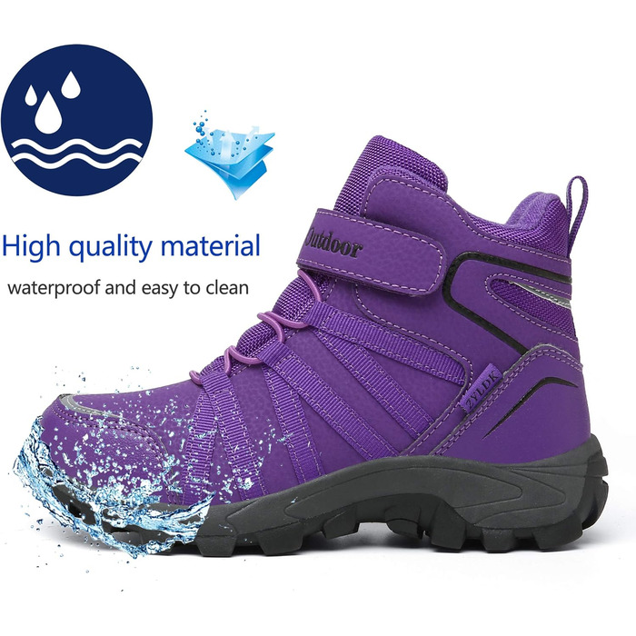 Зимові черевики для дітей: тепла водонепроникна модель для сноубордингу та трекінгу, з клямками (29 EU, фіолетовий)