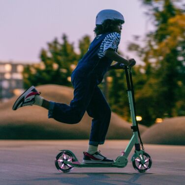 Електросамокат Movino City Light для дітей та підлітків: LED, амортизатори, колеса 180мм, регульований кермо, протиковзкі ручки (М'ятний/Рожевий)