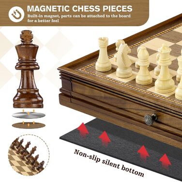 Шахи магнітні 2 в 1 Peradix з шахами-шашками з дерева, 32 см, з ящиком для фігур, для дітей та дорослих