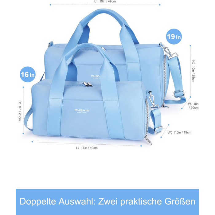 Спортивна сумка 16 дюймів для жінок та дітей з відділенням для взуття та водонепроникним розділенням, фіолетовий колір, 16 розмірів (19 розмірів-блакитний)