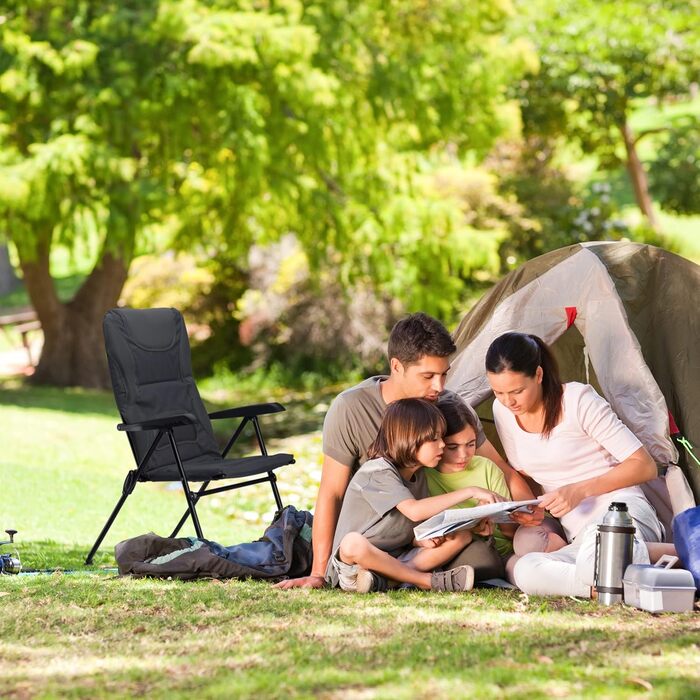 Крісло для кемпінгу Relaxdays Comfort, регульоване, сіре, для риболовлі, складна конструкція