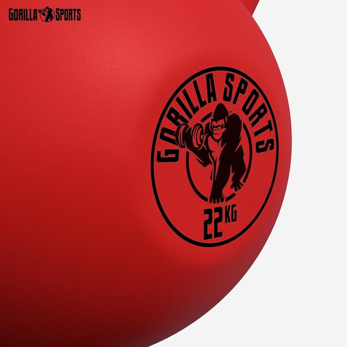 Гиря GORILLA SPORTS 22 кг – гіря для фітнесу та кросфіту, чавунна, з вініловим покриттям, для тренувань у спортзалі та вдома
