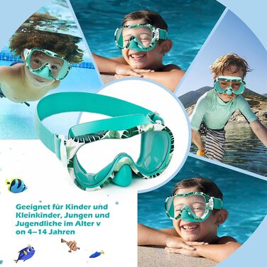 Дитячі окуляри для плавання WAVE Kinder з маскою та трубкою, антифог, захист від UV, зелений