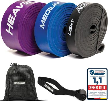 Фітнес-гумки для фітнесу та калістеніки: набір або окремо з сумкою, дверним анкером та інструкцією – ідеально для дому та спортзалу (червоний, чорний, синій)