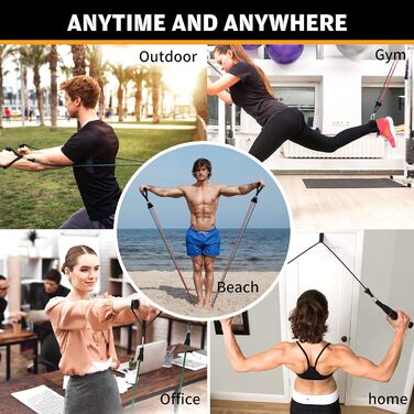 Набір еластичних стрічок для домашніх тренувань, фітнес-стрічки для жінок та чоловіків, 5 стрічок, навантаження до 68 кг, з дверним кріпленням та кісточковими ременями, для розвитку м'язів