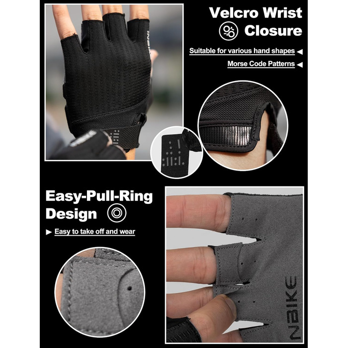 Велосипедні рукавички Inbike для чоловіків, літні, напівпальцеві, чорні, розмір L