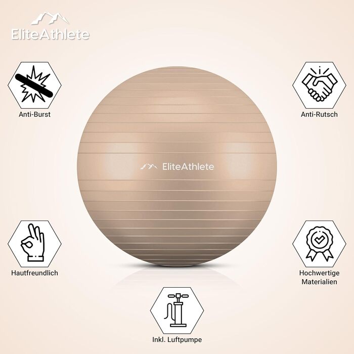 Гімнастичний м'яч EliteAthlete для офісу, фітнесу, йоги, пілатесу, вагітності, з анти-вибуховою системою, насос у комплекті