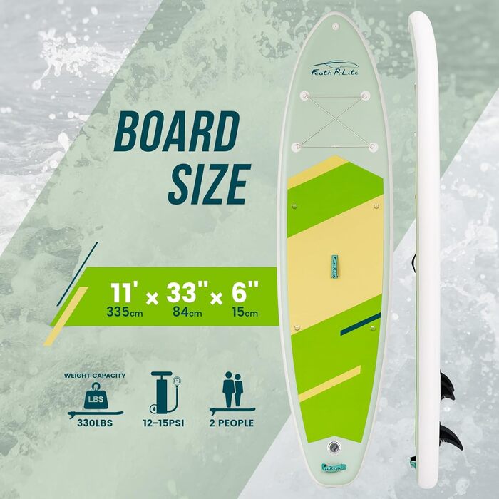 Надувний SUP Paddleboard FunWater для дорослих. Комплект: весло, насос, рюкзак, лінія. Зелено-білий колір