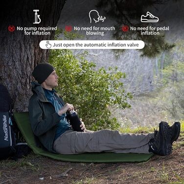 Кемпінговий килимок Naturehike з самонадувною основою, 6 см, сірий/зелений