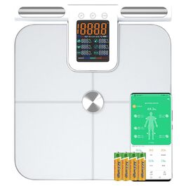 Вага для вимірювання жиру в тілі з датчиками на ручках, вага з великим дисплеєм, 8 високоточних сенсорів та APP, персональна вага з аналізом жиру (32 показники) (Біла)