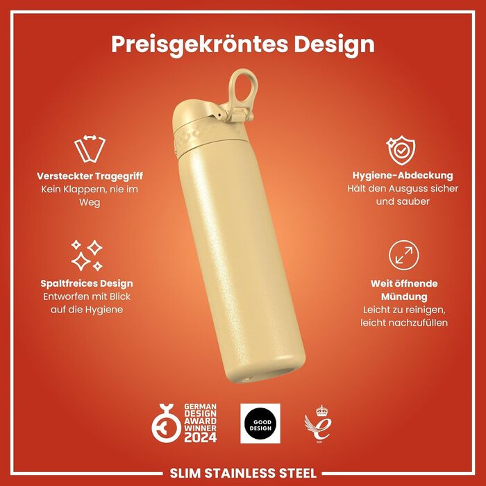 Фляга для води ION8 Leicht 600 мл, сталь, без ізоляції, з клапаном, зручна у використанні