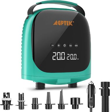 Електричний насос для SUP AGPTEK 20 PSI: автоматичне вимкнення, 12V, для надування та здування SUP-дошок
