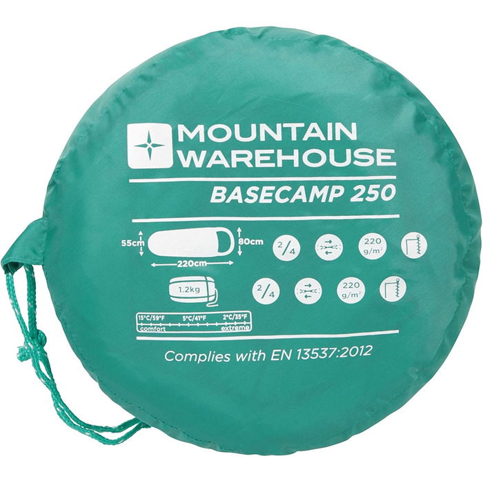Спальний мішок Mountain Warehouse Basecamp 250 - для дорослих та дітей, блакитно-зелений