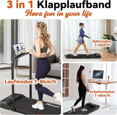 Біговий доріжка для дому та офісу, складний Walking Pad та стіл-біговий доріжка 3-в-1, тихий та компактний, з пультом дистанційного керування та амортизацією, Desk Treadmill, 1–8 км/год, FunLife F1 Blue
