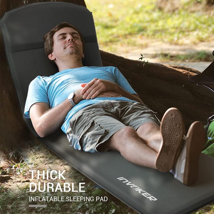 Кемпінговий килимок - 7 см UltraThick Elastic Foam, самонадувний з подушкою. Швидке надування за 25 секунд, сірий колір
