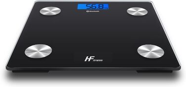 Інтелектуальна вага для тіла з Bluetooth, HFitness, вимірювання жиру, BMI, iOS/Android, чорний колір з блакитною підсвіткою