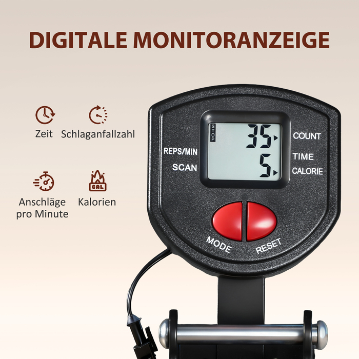 Веслувальний тренажер Rudermaschine для дому, з LCD-дисплеєм, сидінням та вагою до 150 кг, тиха робота, сталевий каркас, чорний колір