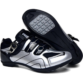 Велосипедні черевики з гумовою підошвою для чоловіків та жінок, унісекс. Підходять для шосе, гірського велосипеда, велоспорту. Дихаючі черевики для їзди на велосипеді, срібного кольору, розмір 42 EU