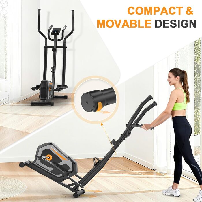 Еліптичний тренажер Crosstrainer 3-в-1 для дому з LCD-монітором та регулюванням навантаження до 287 кг (Оранжевий + Чорний)