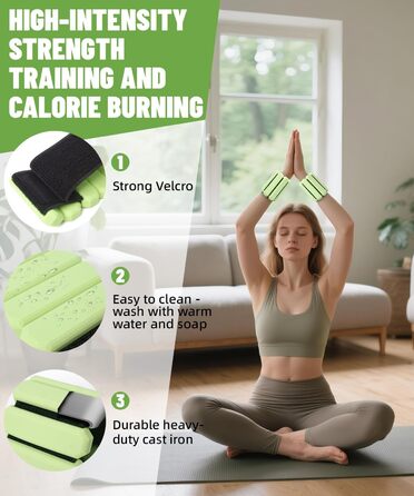 Регульовані вантажні манжети для зап'ястя (2 шт, по 0,45 кг), довговічні, портативні, для йоги, танців, пілатесу, кардіо, аеробіки, ходьби, зелені