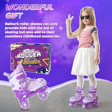 Дитячі ролики Nattork для дівчаток та хлопчиків, 4 розміри, флуоресцентні ролики Quad, ідеальний подарунок на день народження для занять спортом в приміщенні та на вулиці