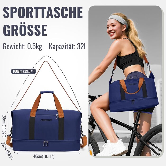 Спортивна сумка-рюкзак для чоловіків та жінок з відділенням для взуття та мокрого одягу, велика містка сумка для подорожей, тренувань, плавання (Navy Blue)