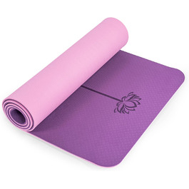 Килимок для йоги Marjar з неслизьким покриттям, фітнес-килимок для занять гімнастикою та йогою, TPE, з ручкою для перенесення, 183x61x0.6/0.8/1 см, фіолетовий & рожевий