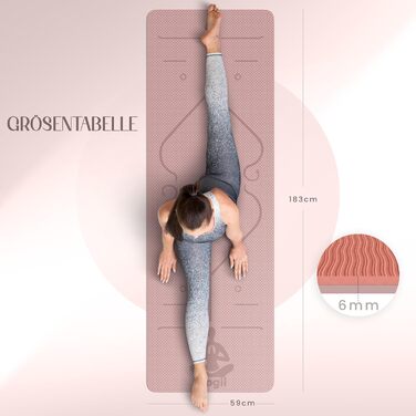 Йога-килимок Yogii 6 мм, протиковзкий TPE килимок для йоги, пілатесу та фітнесу з лініями розмітки, Nude / Старорожевий
