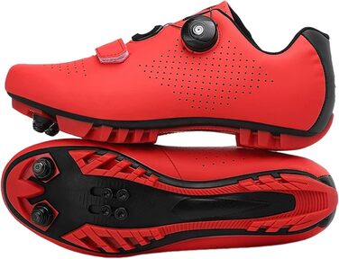 Велосипедні черевики для чоловіків та жінок, унісекс, MTB, Mountainbike, Radsportschuhe з 2 болтами та шипами, практична поворотна застібка, черевики для їзди на велосипеді (Червоний, 45 EU)