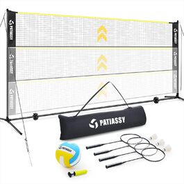 Волейбольна сітка 17ft з штангами, набір для бадмінтона з 4 ракетками, 3 воланчиком, 1 волейбольним м'ячем для вулиці, регульована висота