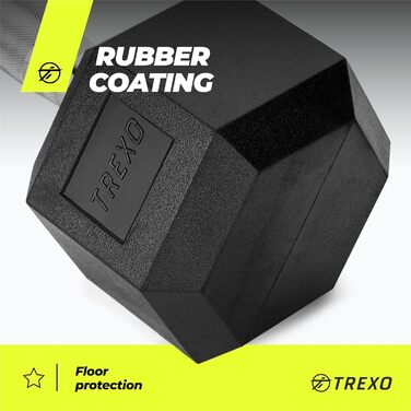Гантеля TREXO Hexagon 12,5 кг, шестигранна, гумова, чавунна, для силових тренувань вдома, з ергономічною ручкою