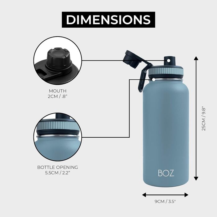 Термос-пляшка BOZ з нержавіючої сталі, вакуумна, широка горловина, BPA-free, спортивна пляшка 1 л, для води гарячої та холодної, синя для фітнесу