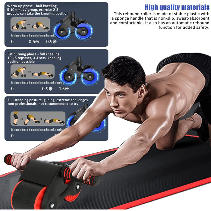 AB Wheel TWSOUL: тренажер для пресу з автоматичним пружинним відскоком та килимком для колін
